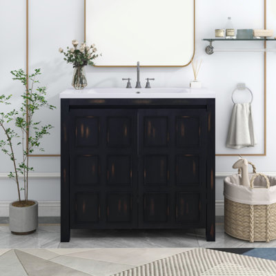 Organisateur de meuble-lavabo 36 po avec lavabo, ensemble d'armoire combinée, armoire de rangement pour salle de bain, espresso rétro