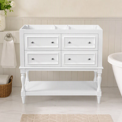 Armoire de salle de bain 36 po, ensemble de meuble-lavabo autoportant avec 4 tiroirs, structure en bois massif, blanc