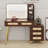 Rattan Makeup Vanity Desk with LED Lighted Mirror, Vintage Dressing Table with 5 Drawers and Storage Shelf-625747816
