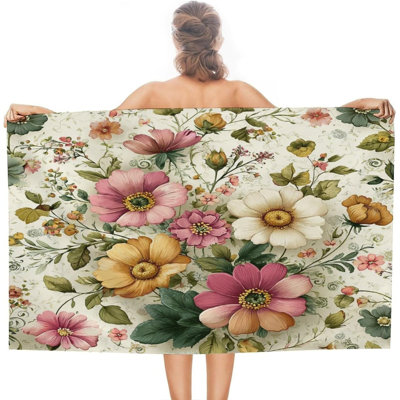 Serviette de plage à motif floral Bouchons de plage en microfibre à séchage rapide sans microfibre, à séchage rapide et surdimensionnés pour la natation, la piscine, les voyages, la gym, les femmes, l 30 x 60 po