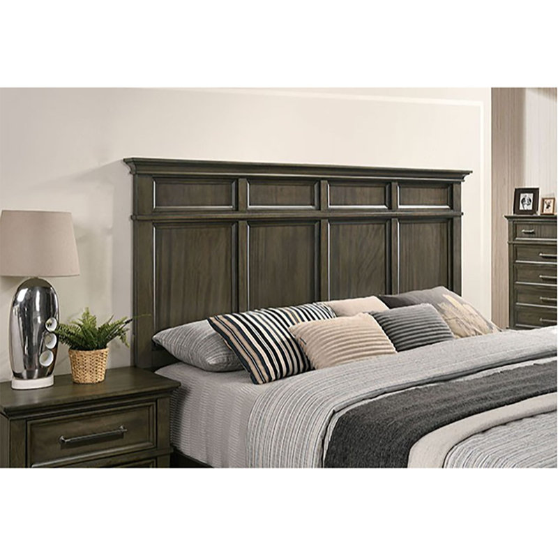 Gray Queen Solid Wood Bed with Panel Headboard