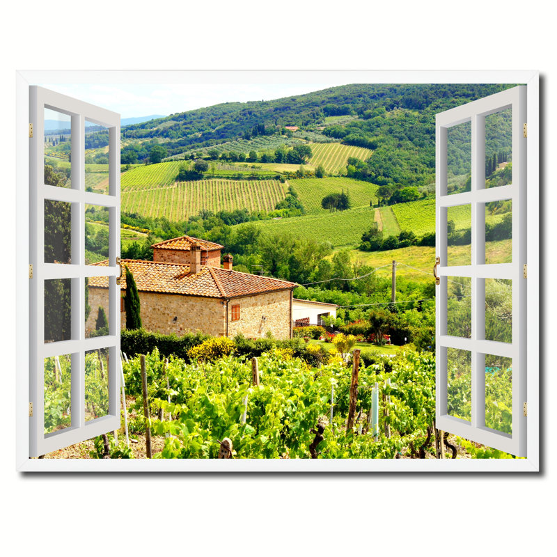 «Vineyard with Stone House Tuscany Italy French Window», reproduction de photo encadrée, H 16 po x l 12 po x P 1 po