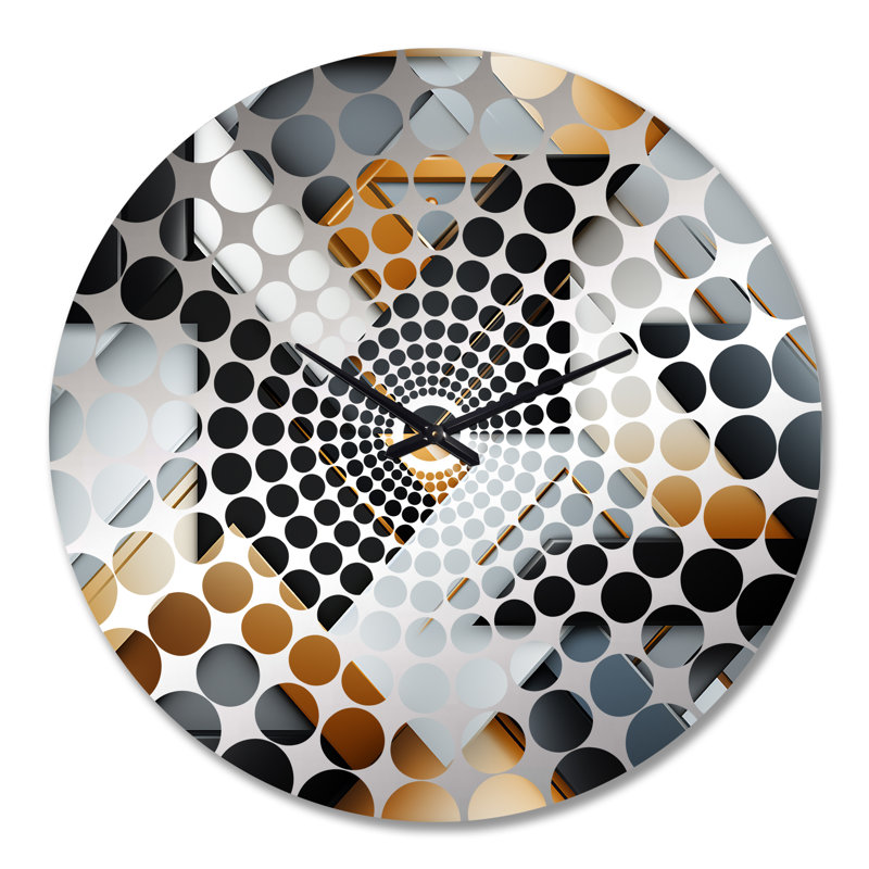 Dimensions de la mosaïque en marbre noir et or - horloge murale géométrique, Très grand