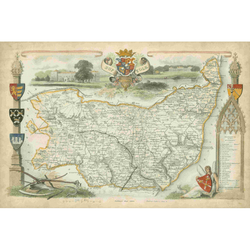 Carte du Suffolk, H 8 po x l 12 po x P 1,25 po