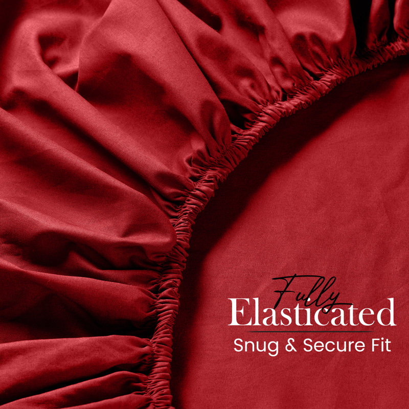 25cm Deep Pocket Fitted Sheet - Soft Microfiber Elasticated Bed Sheet Bottom, Red, Super King (6')