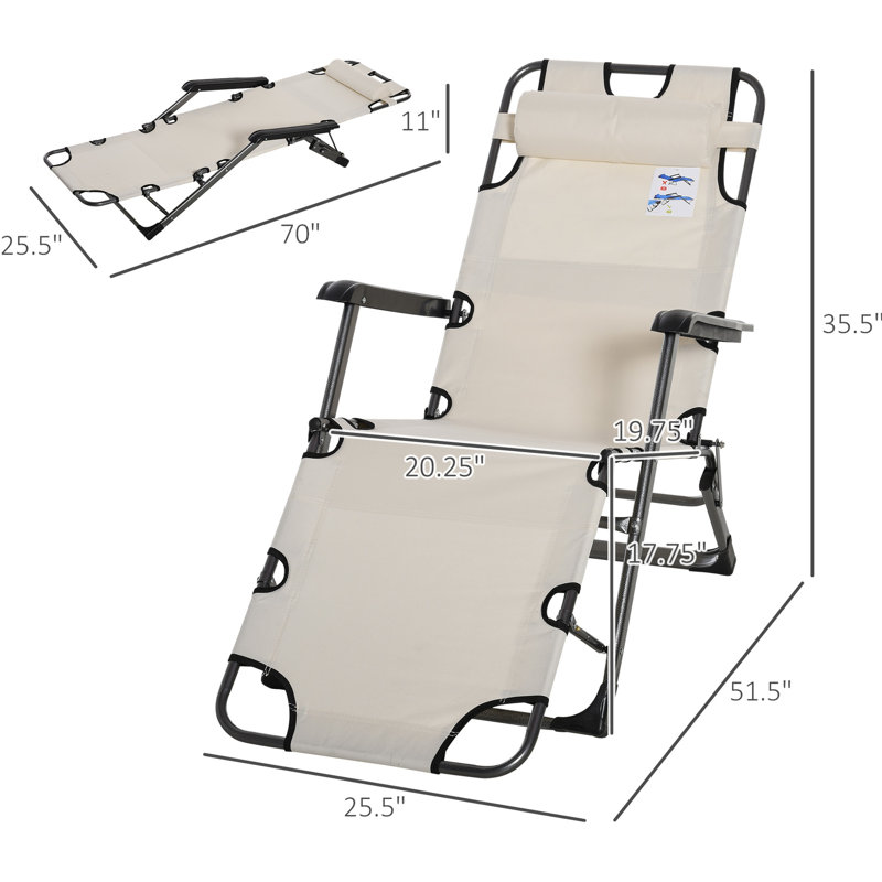 White Folding Poolside Chair. 21 Tanning Lounge Chair With Pillow & Pocket. For Beach, Patio, Lawn, Deck. Metal Frame