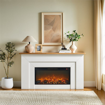  64" Wood Landscape Electric Fireplace in Oak