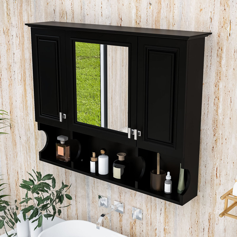 Armoire de salle de bain murale avec tablettes réglables, Noir