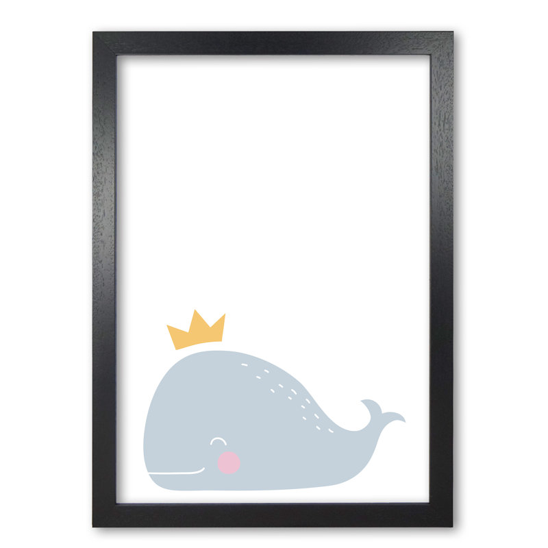 Whale With Crown - Print, 42 cm H x 30 cm W x 5 cm D, Black Grain Frame