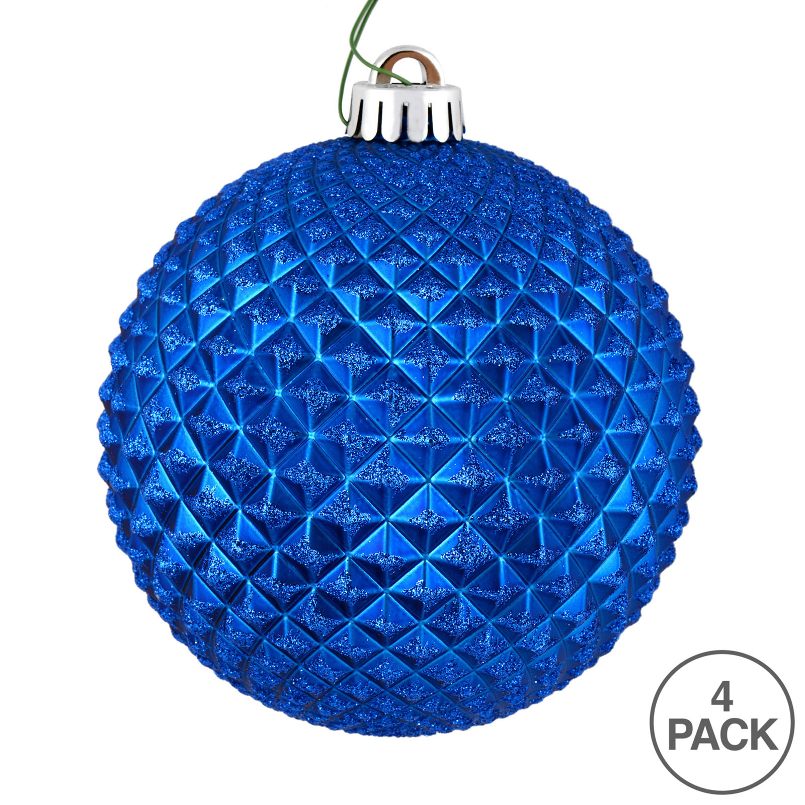 Durian Glitter Ball Ornament, Blue, 6" H x 6" W x 6" D
