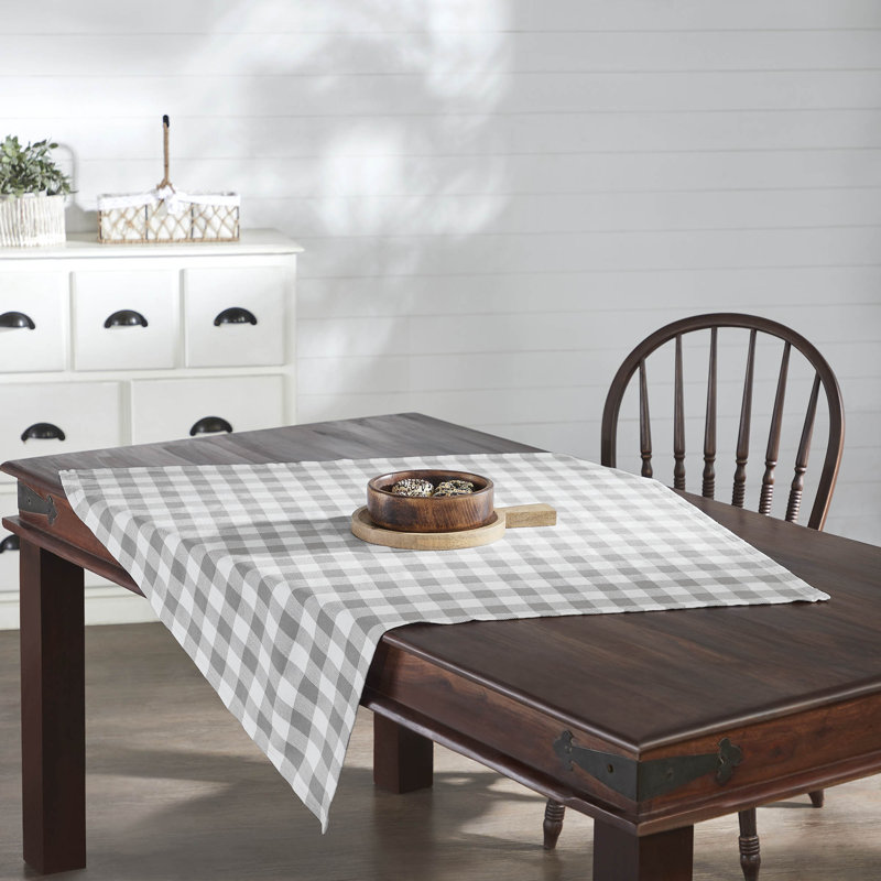 Annie 40x40 Gray and White Cotton Buffalo Check Table Topper