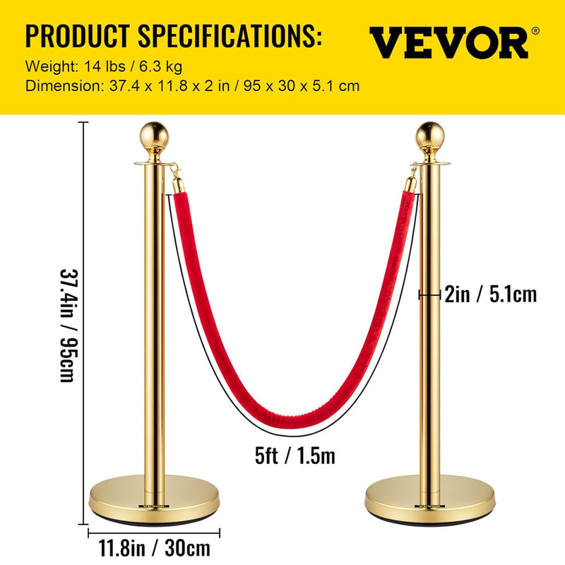 VEVOR 37.4'' H x 60'' W Stainless Steel Stanchion System