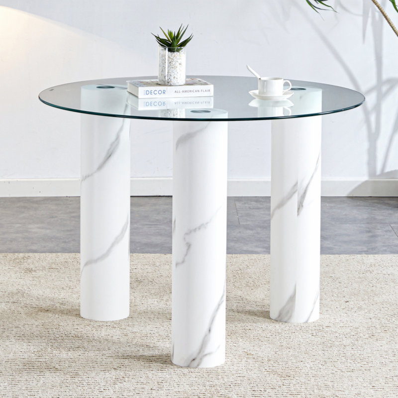 Table ronde de 40 po Agaran, table de salle à manger, table de salle à manger, Blanc