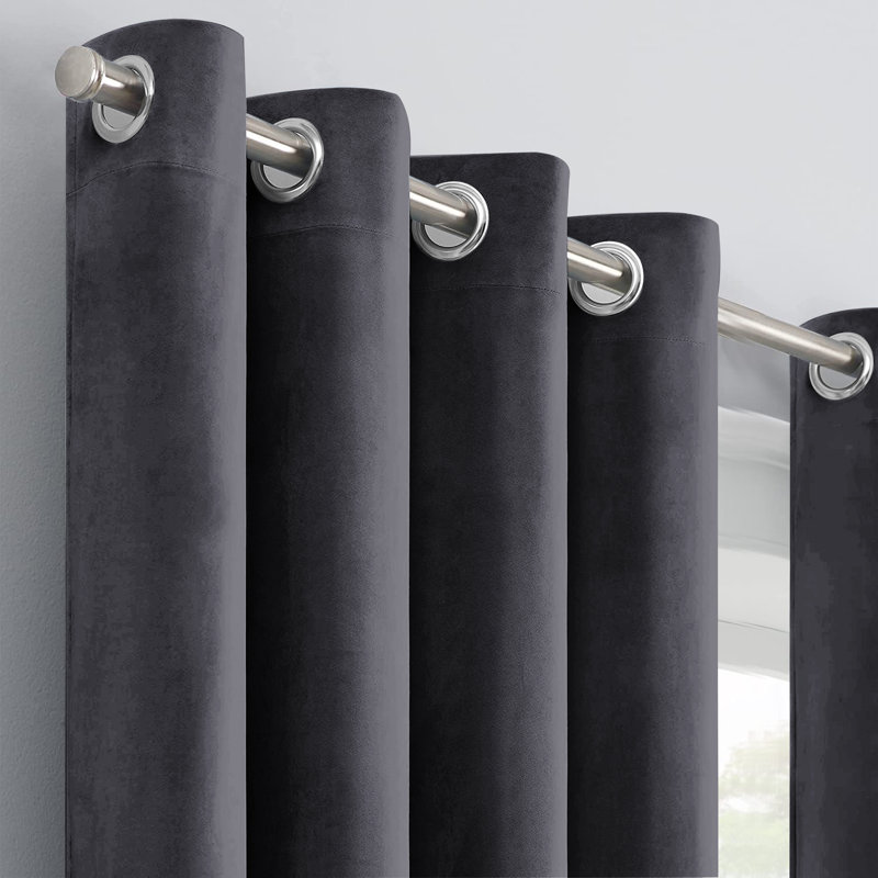 Panola Crushed Velvet Eyelet Sheer Curtains, Charcoal, 228 W x 228 D cm