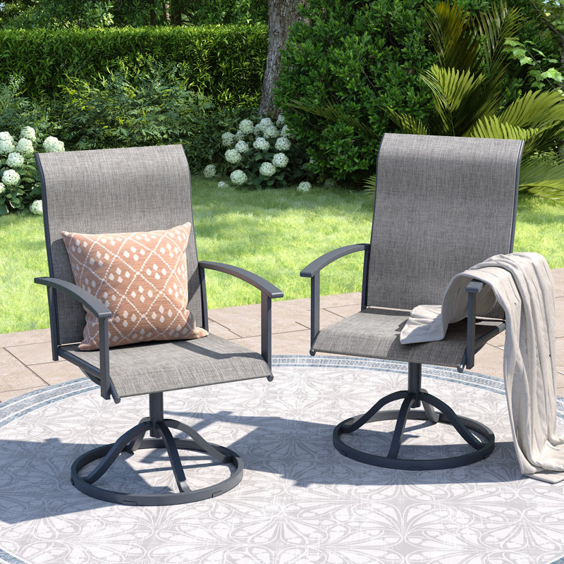 Chaise de salle à manger pivotante pour l'extérieur avec tissu en textilène, Gris