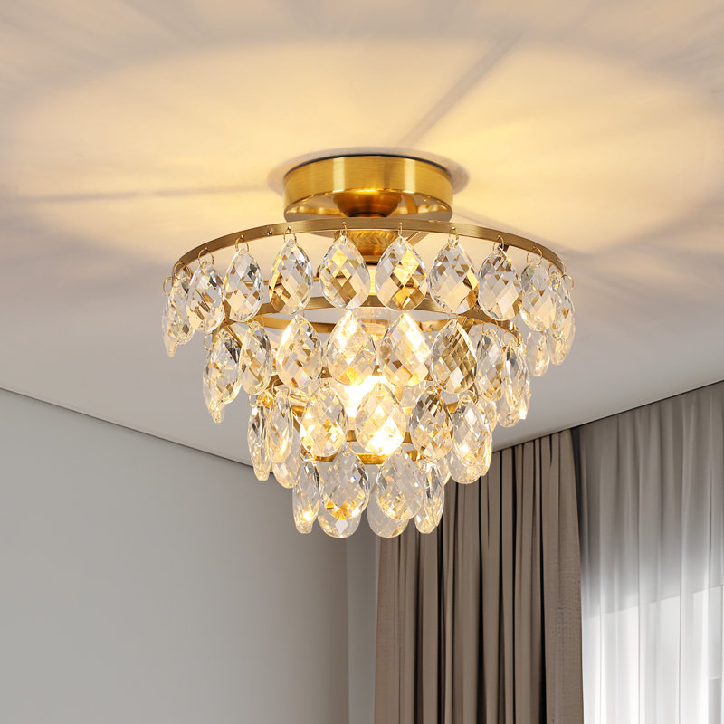 Gold Elegant Luxury Crystal Flush Ceiling Light