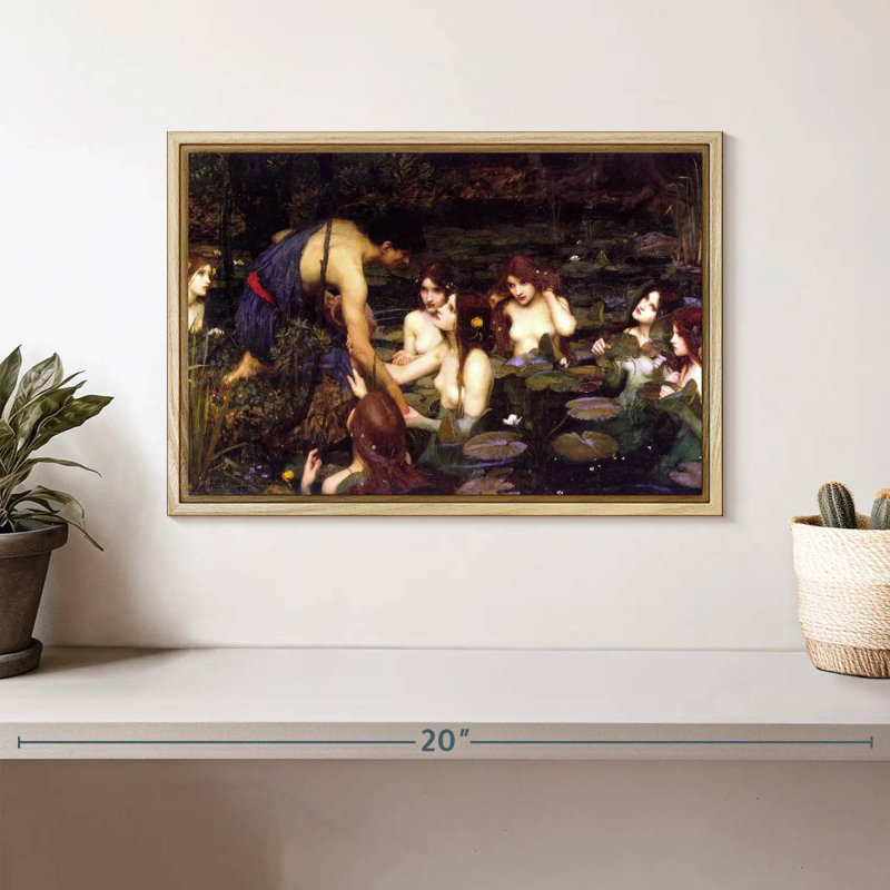 Hylas et les nymphes, 13 po x 9 po, Cadre flottant en bois naturel