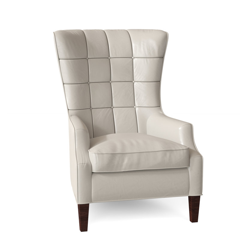 Gallin Leather Tufted Wingback Chair, Outsider Raven Genuine Leather, Mahogany