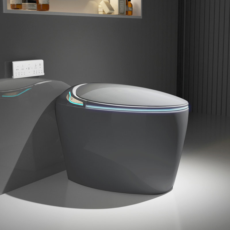 Grey Bathroom Smart Toilet, Auto Seat Actions, Foot Sensor, Heated Function Toilet With User- Features, Open/Close Seat,