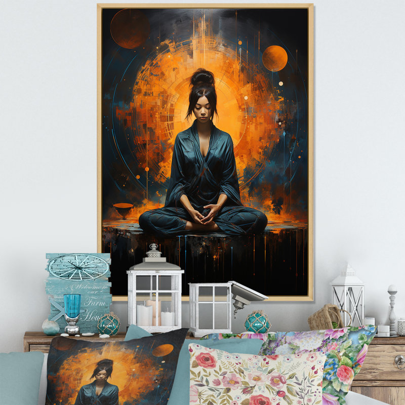 Méditation orange, noir, méditation, Cadre naturel flottant, H 40 po x l 30 po x P 1,5 po
