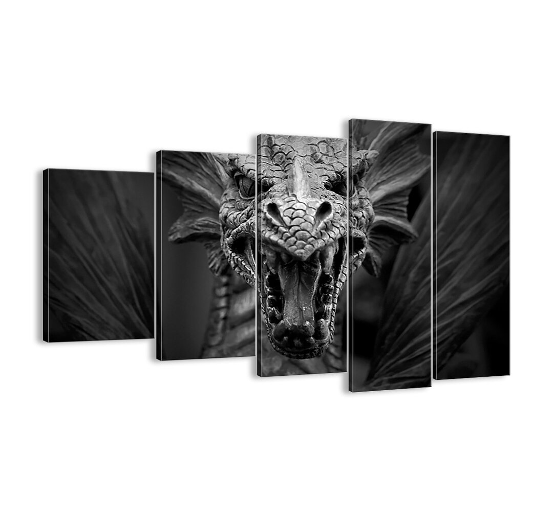 5-tlg. Leinwandbilder-Set Fairy Dragon in Greys