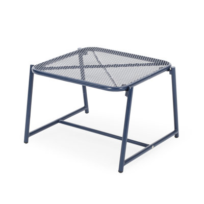 13.47"H Side Table In Navy Blue Iron For Outdoor Settings, With Mesh Top And Modern Sled Base T Frame Iron,