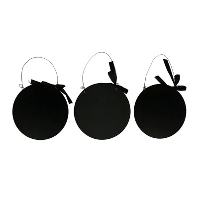 Gothic Happy Halloween 3-piece wood wall plaques, metal hangers, beige/black, 9.5-inch diameter