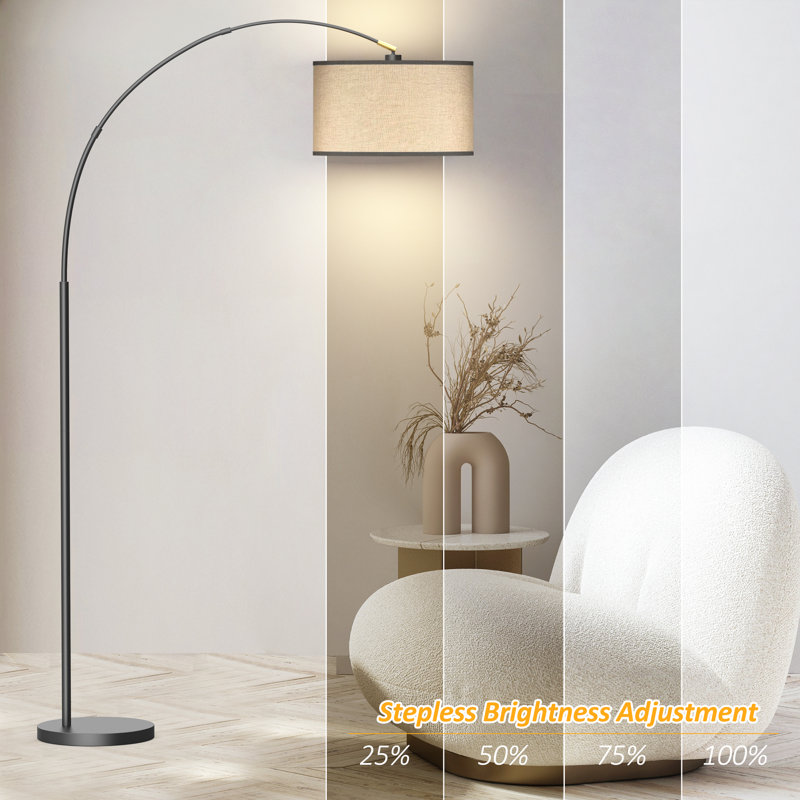 Asem 78.7'' Black Arched/Arc Floor Lamp with Remote Control, LED Bulb Included, and Big Drum Shade, Light Grey