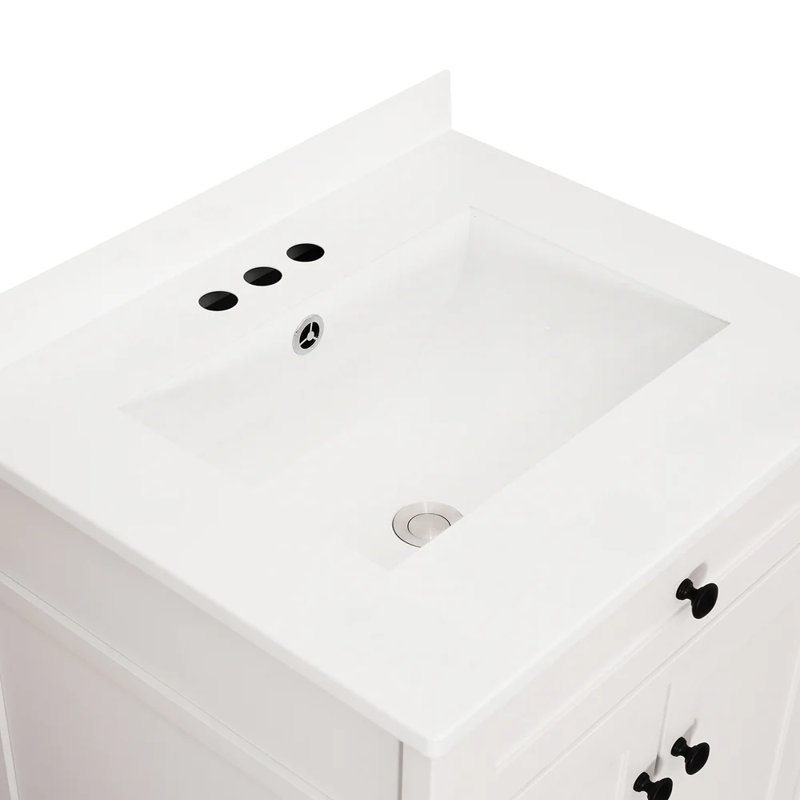 Ensemble de meuble-lavabo sur pied simple 30 po avec lavabo Modern, Blanc, Noir