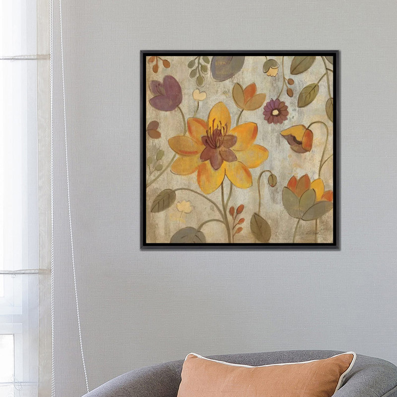 «Floral Song II» par Silvia Vassileva - reproduction d'art, Toile avec cadre noir patiné, Aucun mat