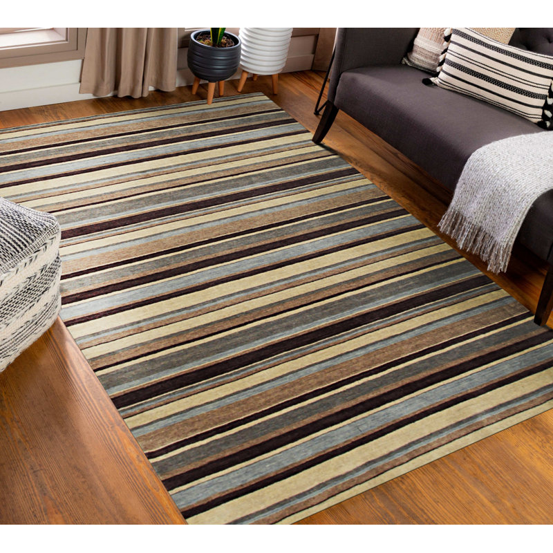 Modern and Stylish Mayssa Flatweave Luxurious Wool Striped Brown Grey Colour Rectangle Area Rugs