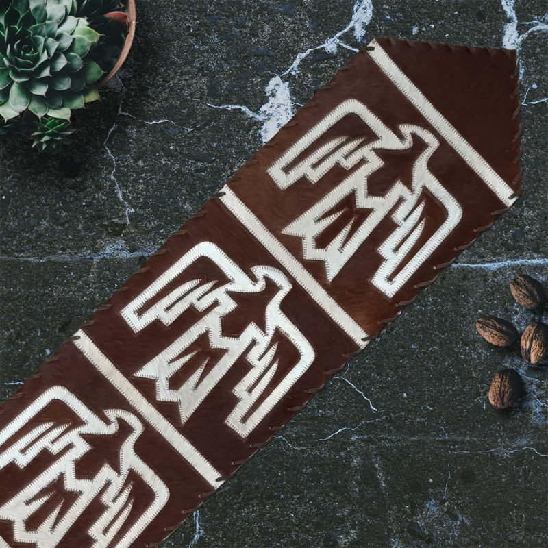 Tan Thunderbird Cowhide Table Runner, 96" L x 12" D, Brown/White