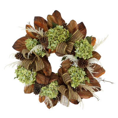 27" Fall Wreath with Hydrangeas and Pinecones