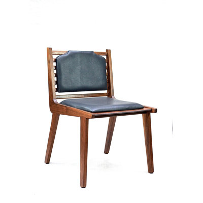 Chaise d’appoint en cuir à dossier en bois massif en cuir brun