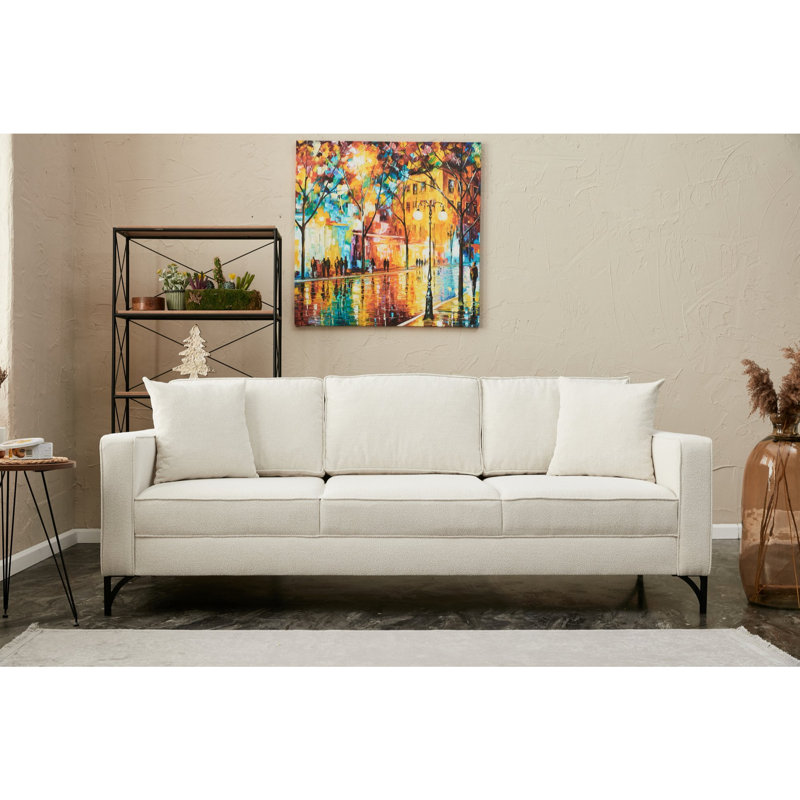 Canapé 86,6 po, Noir, 100 % polyester crème