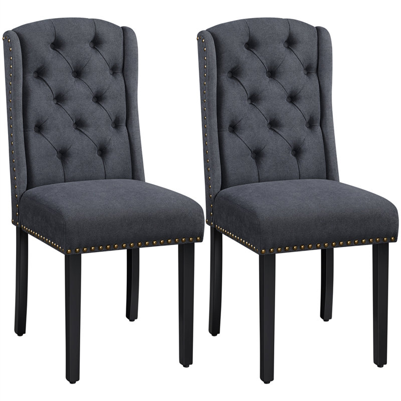 104cm H Tufted Polyester Blend Upholstered Side Chair, Deep Gray