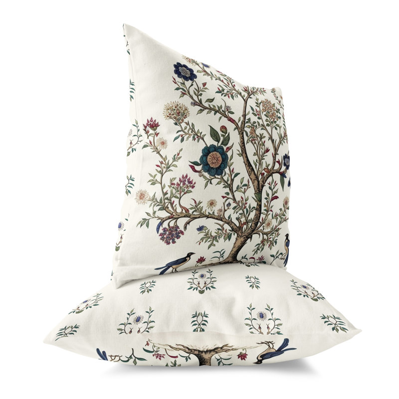Evergreen Elegance - White Floral Square Throw Cushion, 51cm H x 51cm W