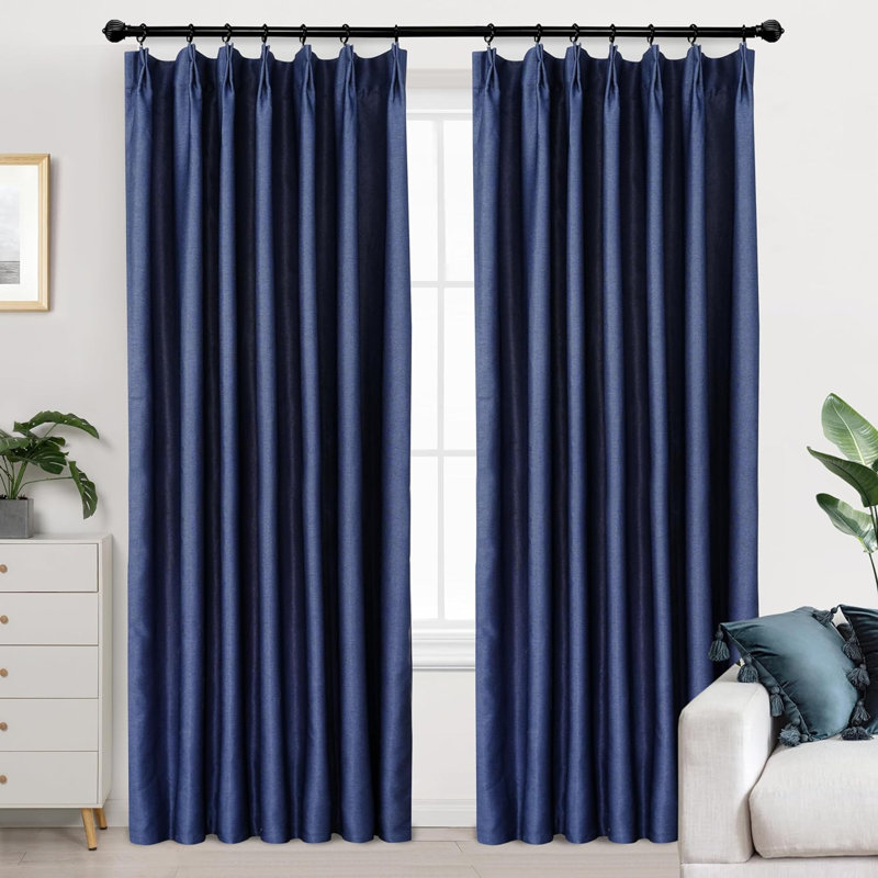 Kassia Pinch Pleated Faux Linen Textured Blackout Thermal Insulated Curtains, 52" W x 108" L, Beige
