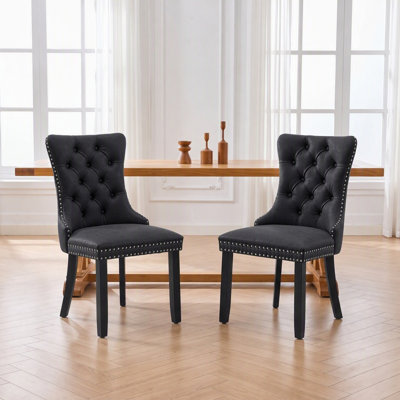 Ensemble de 2 chaises de salle à manger en cuir de polyuréthane de style Mid-Century avec capitonnage à boutons et garniture cloutée