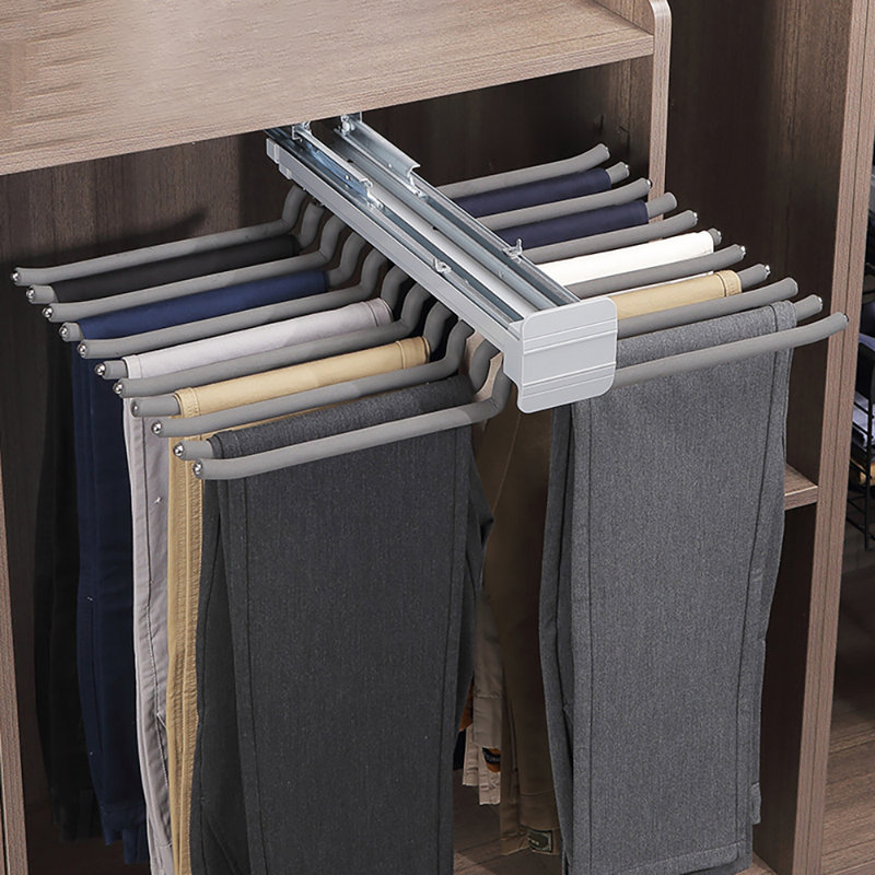 Support à pantalons en métal pour garde-robe, Gris