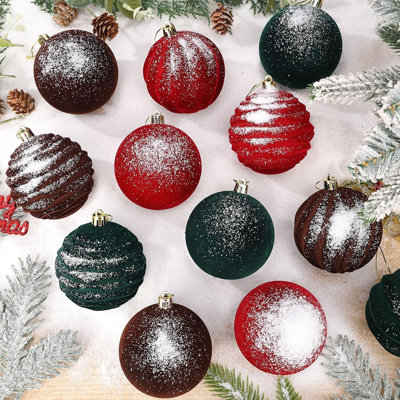 12pcs 3.15inch Red Green Velvet Christmas Tree Ornaments Multicolor Flocked Shatterproof Christmas Balls For Xmas Trees Hanging Decorations