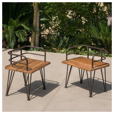 ZION Industrial 24" W Wood and Metal Dining Side Chair (Set of 2) - Teak