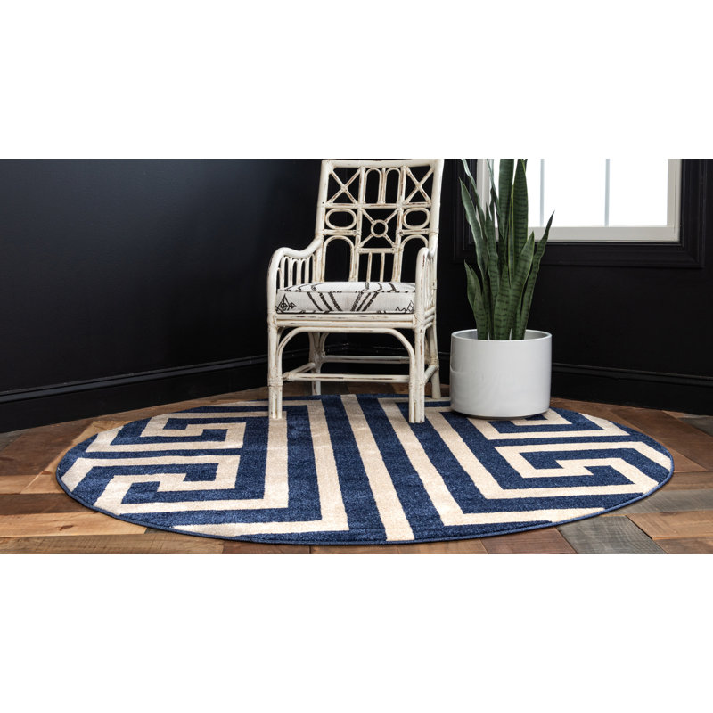 Tapis crème / bleu marine Barreto, Rond 6 pi 1 po