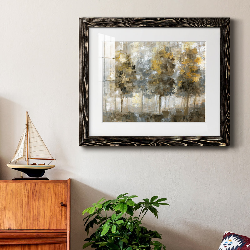 Linen Trees - Peinture encadrée, Cadre noir, H 31 po x l 44 po x P 1 po