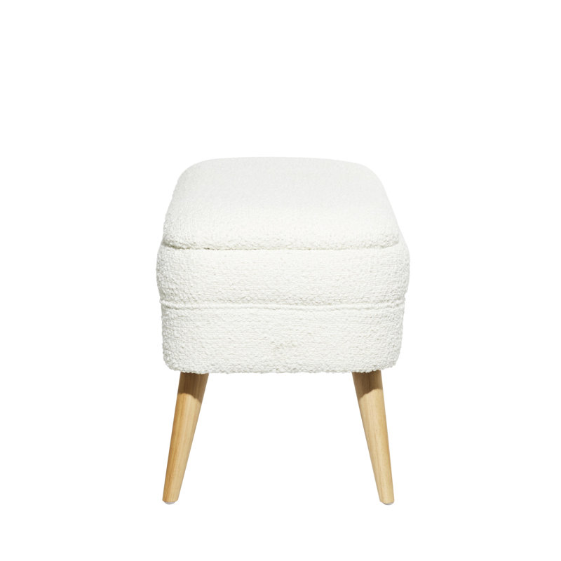 White Upholstered Storage Bench with Squared Wood Legs