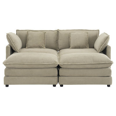 75.6" Sectional Couch With Side Storage, Brown Corduroy, Movable Ottomans For Living Area Living, 75.6", Ottomans, Corduroy Fabric
