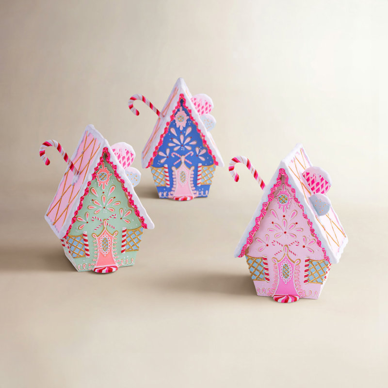 Rainbow Gingerbread House, Blue, Fiber Pulp, 12”, Light Pink 