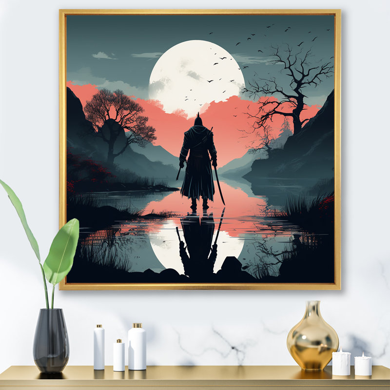 Art japonais, art mural japonais, Cadre flottant doré, H 30 po x l 30 po x P 1,5 po