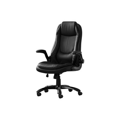 Black Leather Look Office Chair For Work, Adjustable Height & Swivel, Computer Desk Ergonomic With And Look, , Work