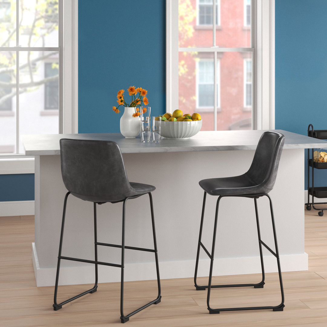 Halterman Tufted Faux Leather  Upholstered Counter & Bar Stool with Metal Sled Base (Set of 2) Zipcode Design™ 